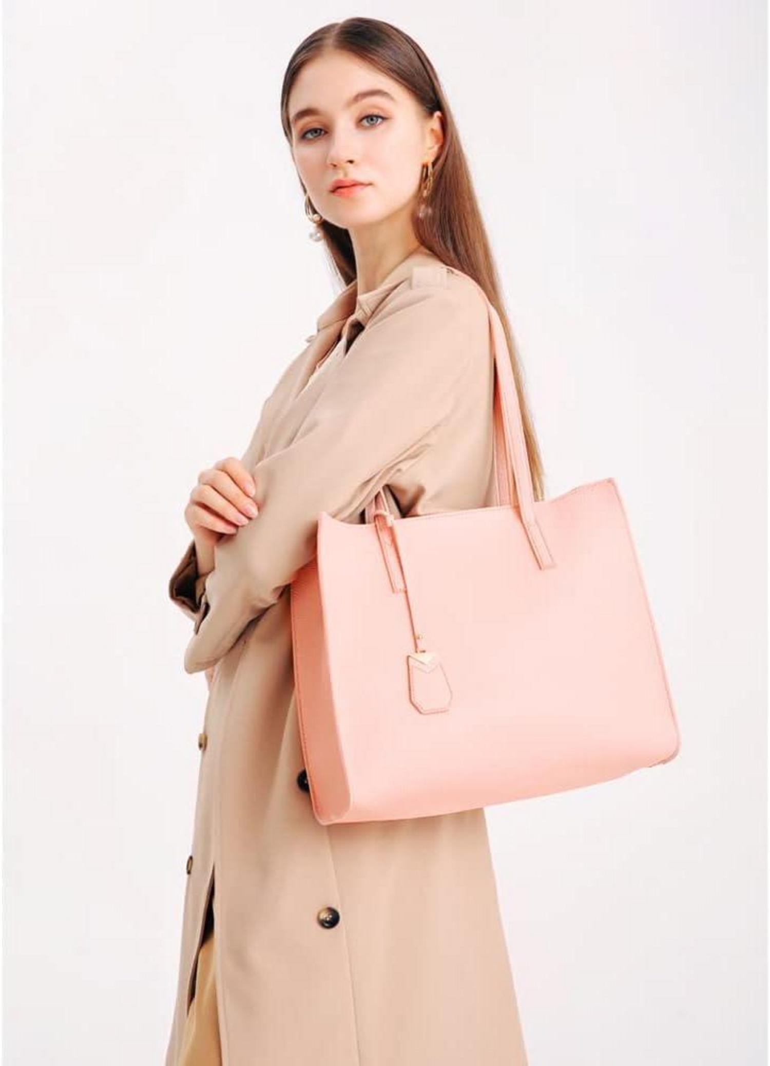 Große Damen Handtasche Shopper Schultertasche Kunstleder Pink