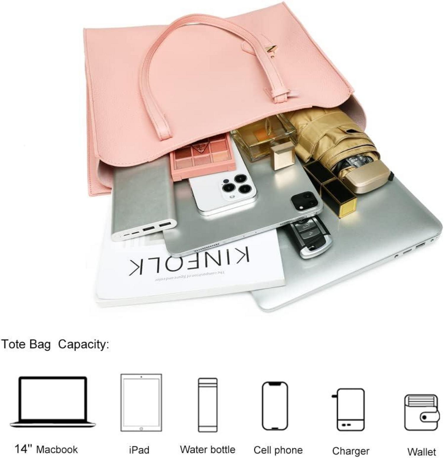 Damen Handtasche Groß Shopper Schultertasche Leder Reißverschluss Pink