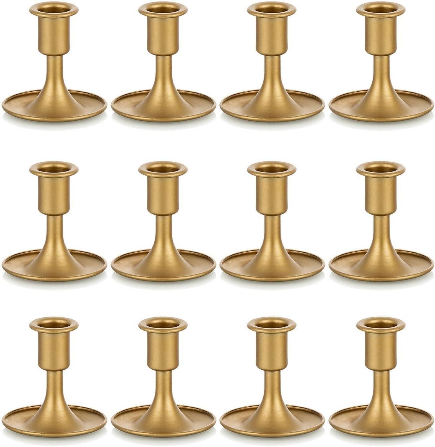 Goldene Kerzenständer für Stabkerzen 12er Set Modern Festlich