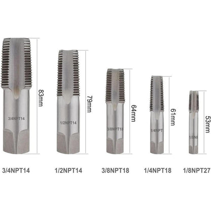 5tlg. NPT Rohrgewindebohrer Set G1/8" - G3/4" Zoll Legierter Stahl