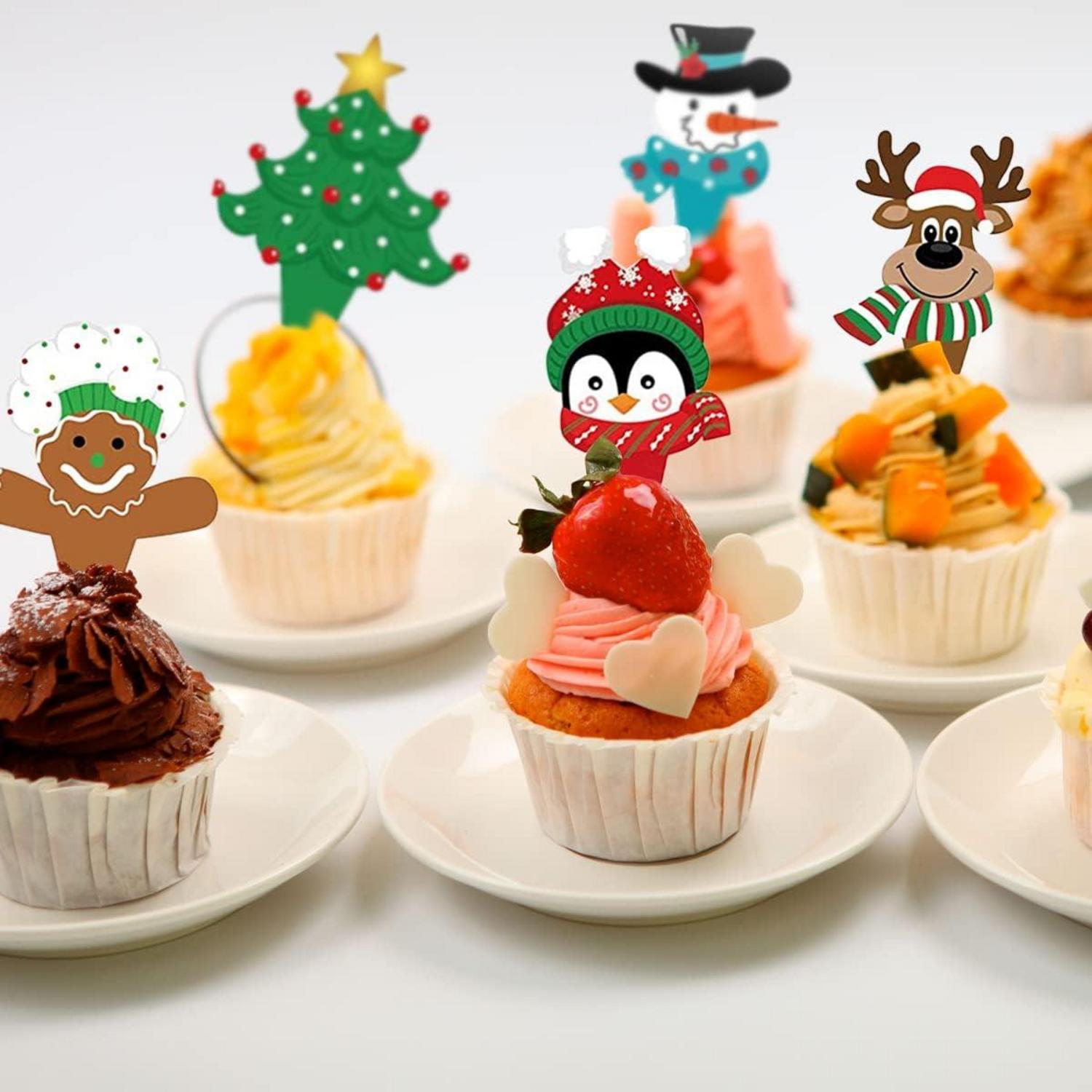 Weihnachts-Cupcake-Topper 96 Stück Lebkuchenmann Rentier Schneemann
