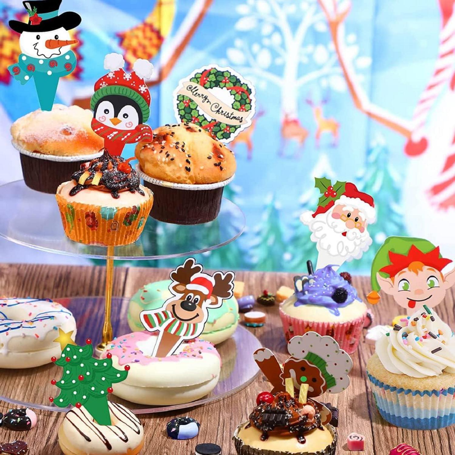 Weihnachts-Cupcake-Topper 96 Stück Lebkuchenmann Rentier Schneemann