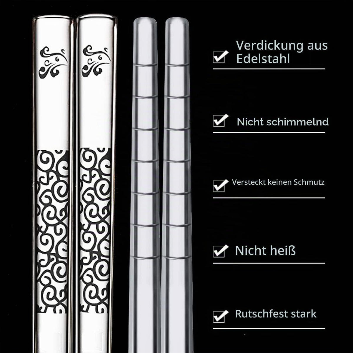 Edelstahl Essstäbchen Set | 5 Paar Wiederverwendbar mit Lasergravur