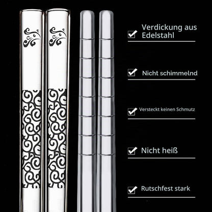 Edelstahl Essstäbchen Set | 5 Paar Wiederverwendbar mit Lasergravur