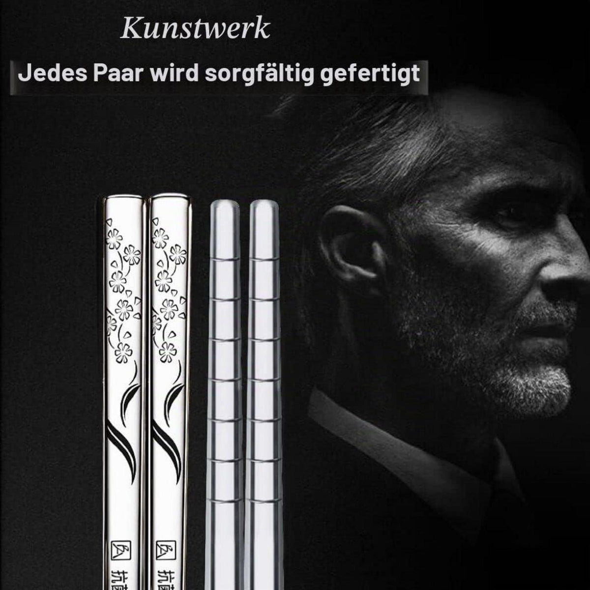 Edelstahl Essstäbchen Set | 5 Paar Wiederverwendbar mit Lasergravur