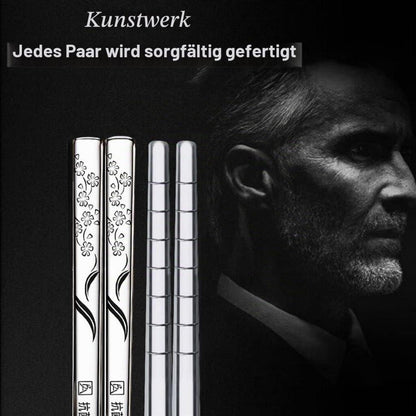 Edelstahl Essstäbchen Set | 5 Paar Wiederverwendbar mit Lasergravur