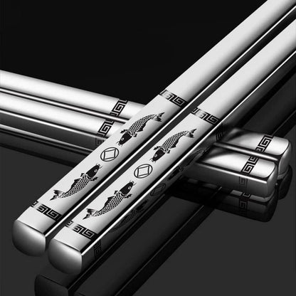 Edelstahl Essstäbchen Set | 5 Paar Wiederverwendbar mit Lasergravur