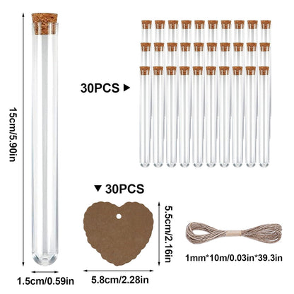 30 Reagenzgläser mit Korken 15ml Kunststoff Transparent inkl. Zubehör
