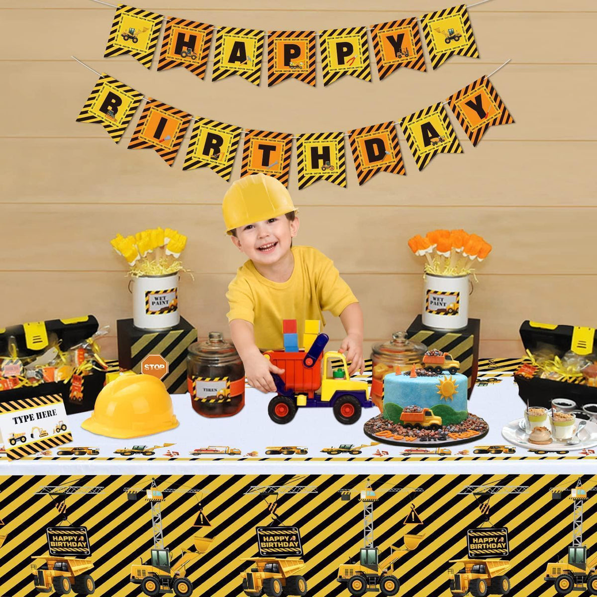 Bau-Tischdecken 4er-Set | Traktor-Partydeko für Kindergeburtstage