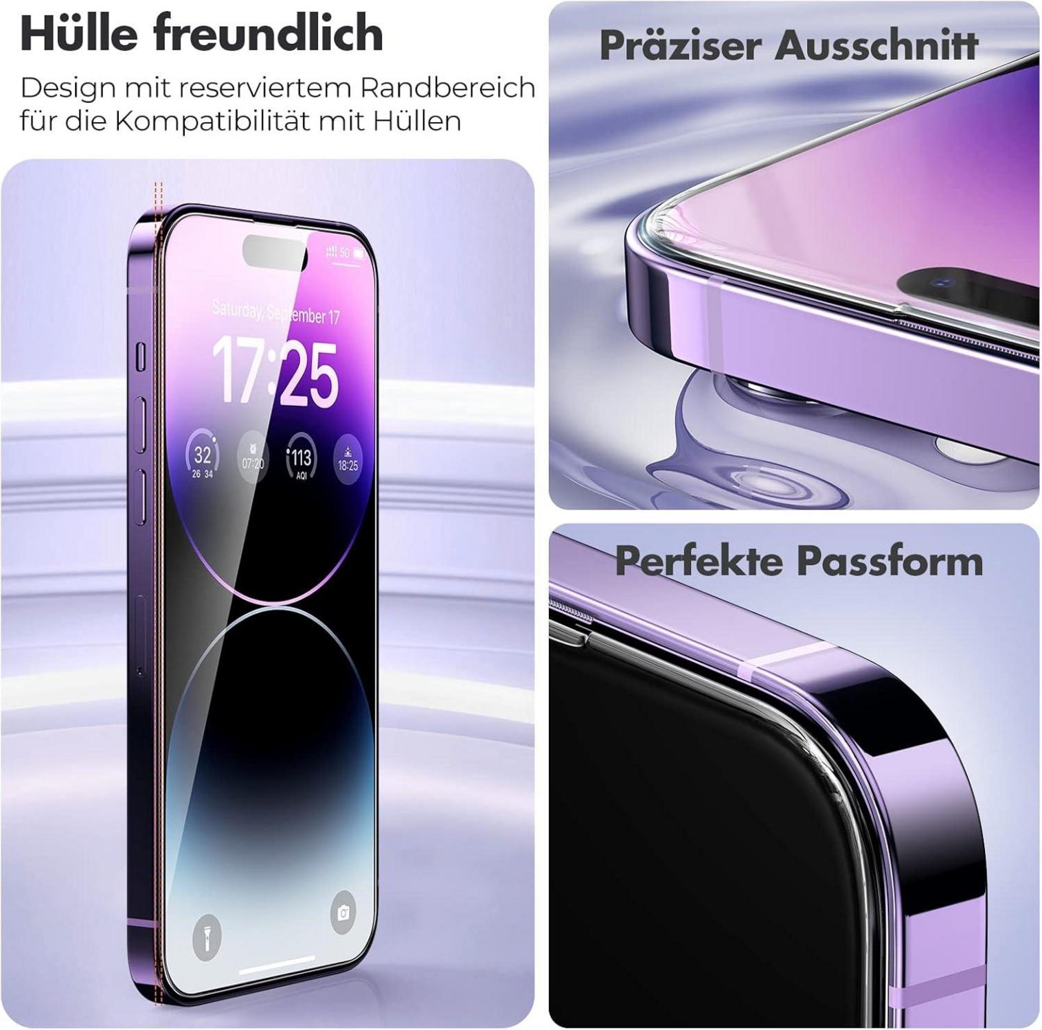 Panzer Schutzglas iPhone 14 Pro Max 3er-Pack 9H Härte, 2.5D