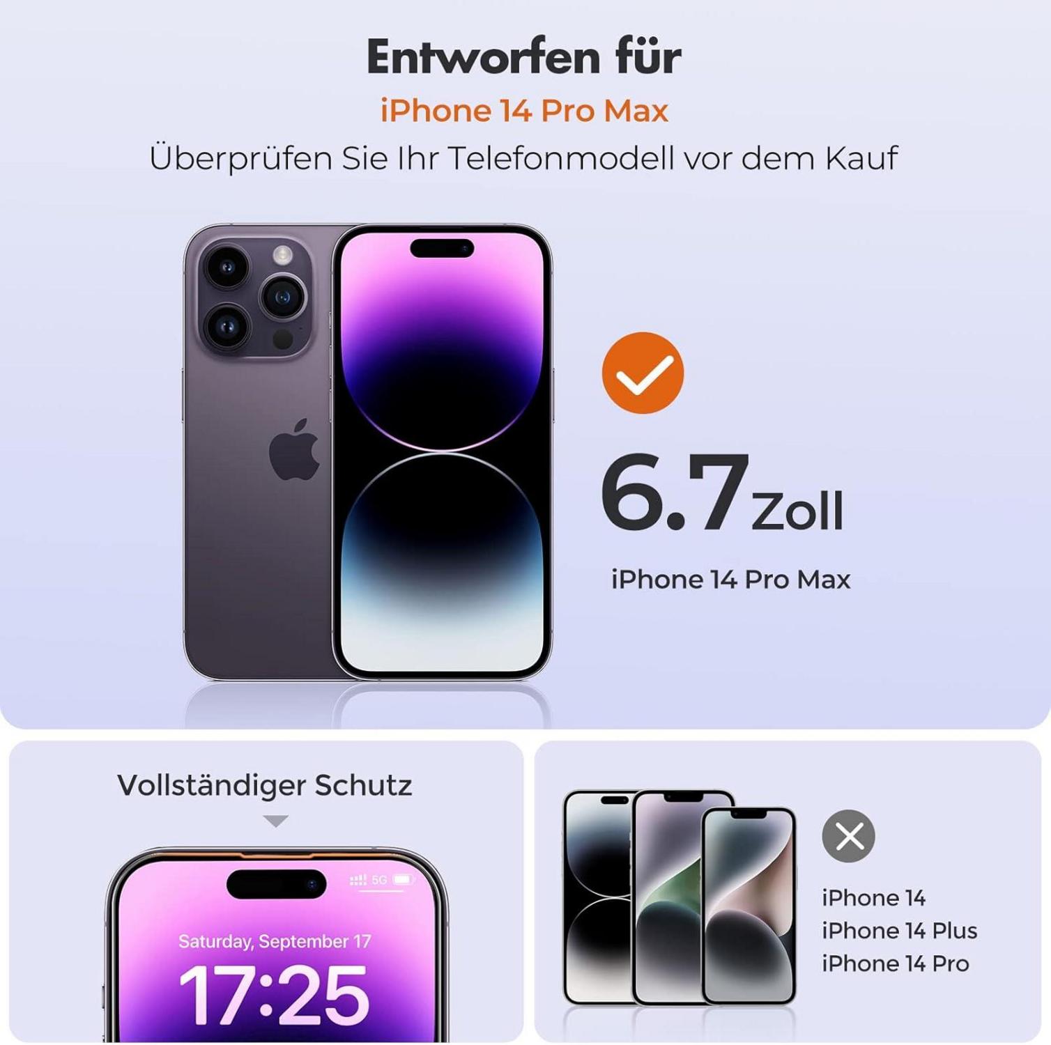 Panzer Schutz Glas iPhone 14 Pro Max [3 Stück] - 9H Härte, 2.5D Displayschutzfolie