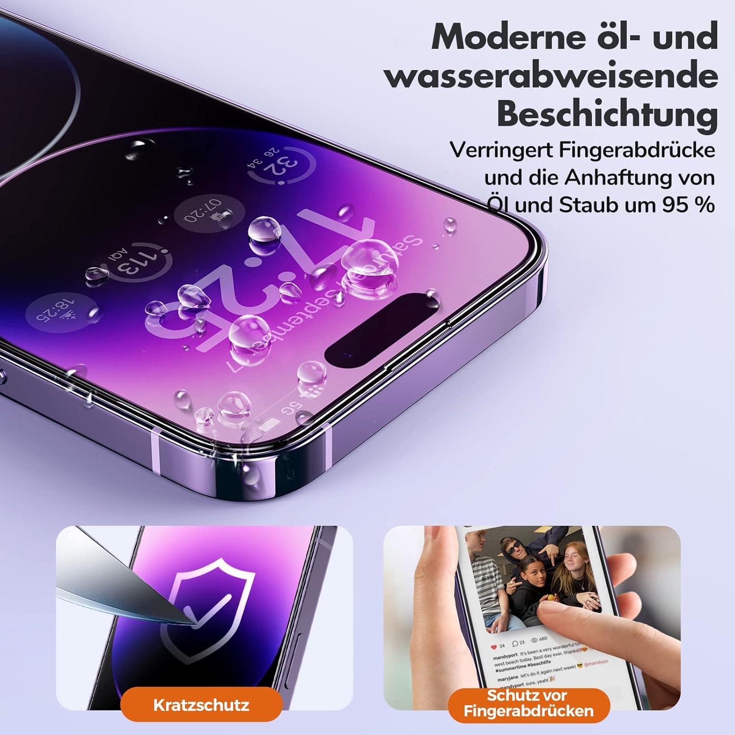 Panzer Schutz Glas iPhone 14 Pro Max 3er Set 9H Härte 2.5D
