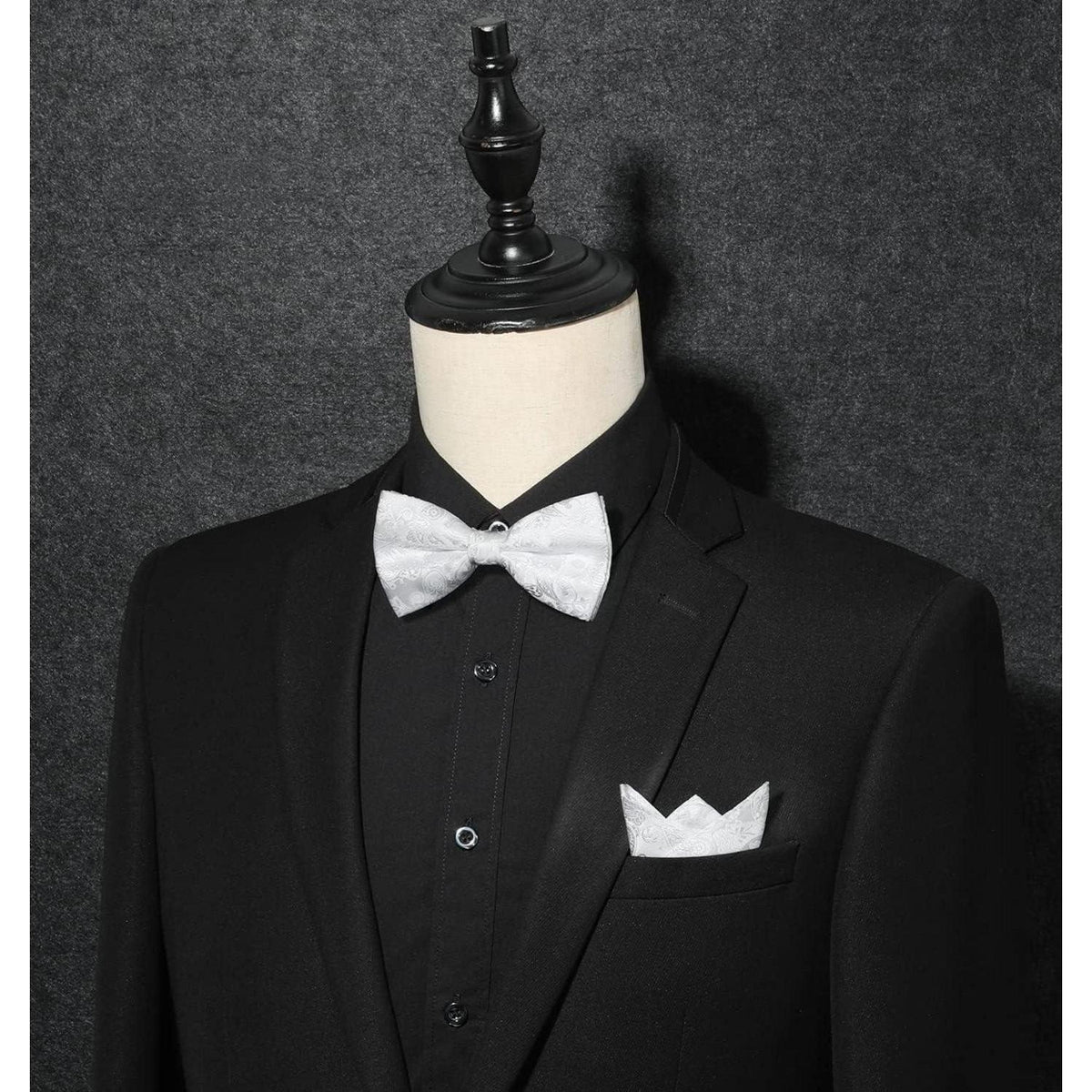 Fliege mit Einstecktuch für Herren – Weiß, Verstellbar, Elegant