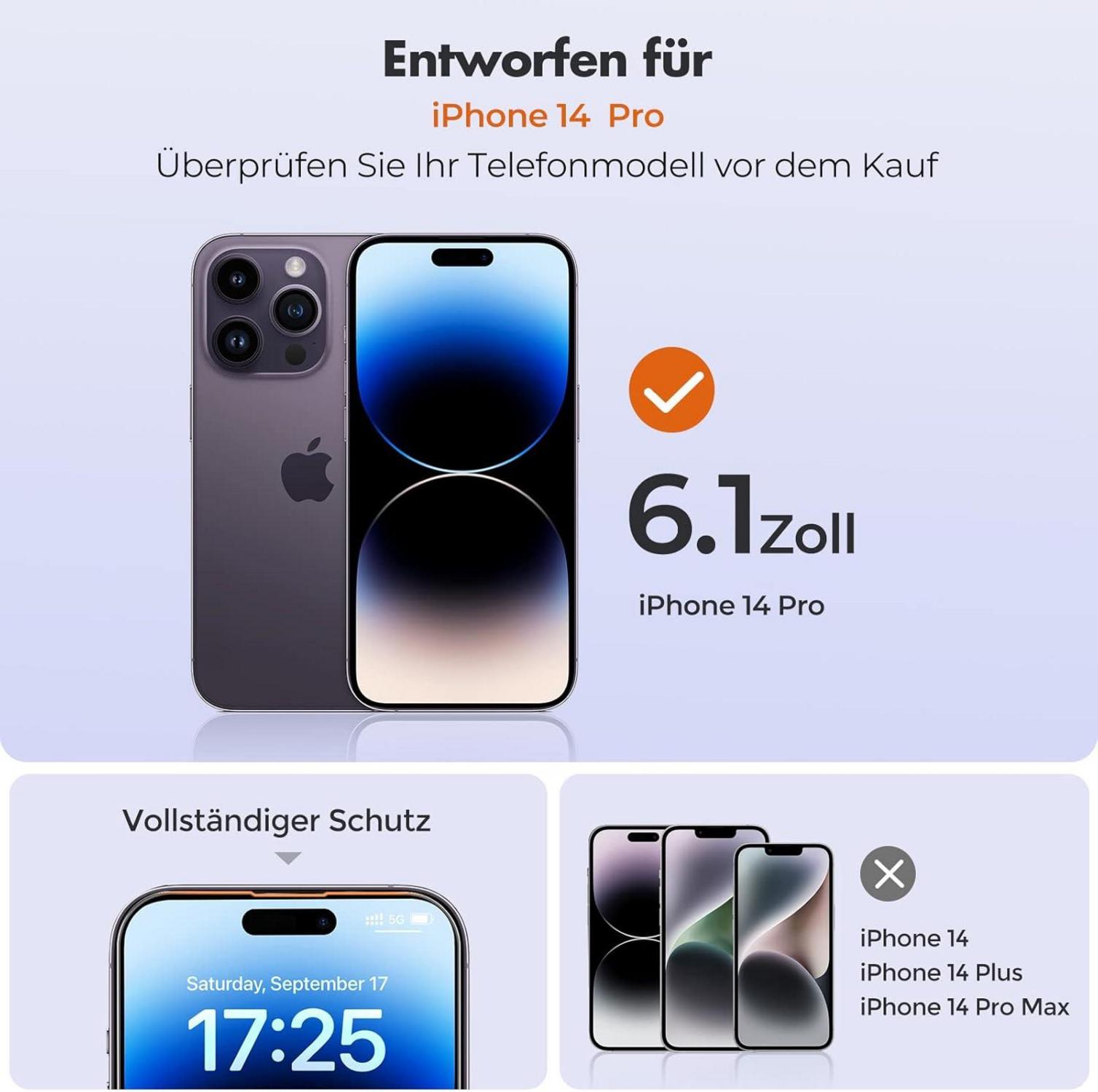 Panzer Schutz Glas iPhone 14 Pro 3er Pack 9H Härte 2.5D