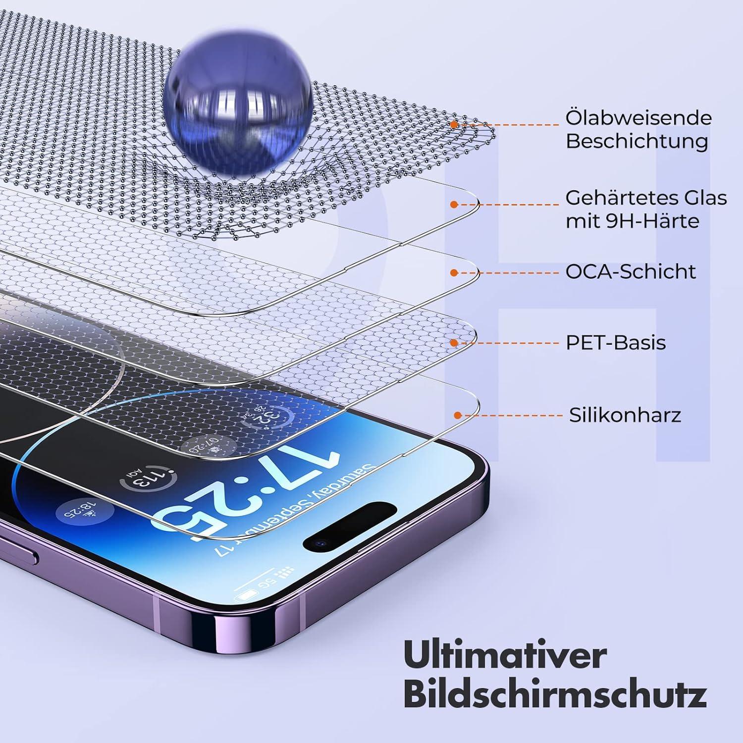 Panzer Schutz Glas für iPhone 14 Pro Displayschutzfolie 3 Stück Härte 9H