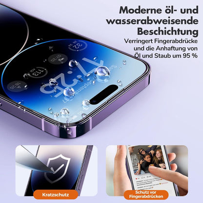 Panzer Schutz Glas iPhone 14 Pro [3 Stück] 9H Härte, 2.5D