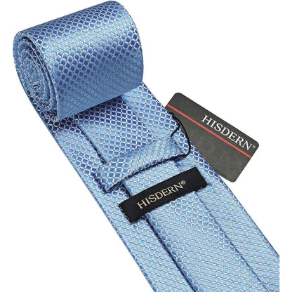 Herren Krawatte & Einstecktuch Set Hellblau Kariert Elegant