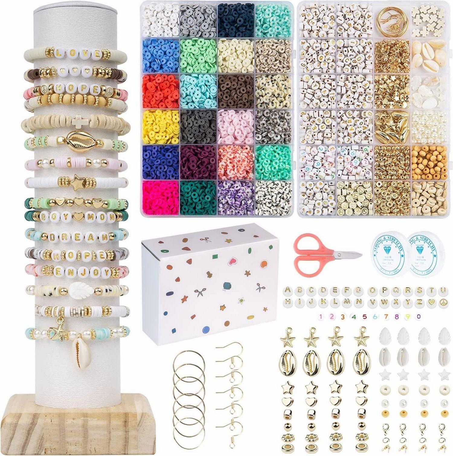 Perlen Set mit 8400+ Stück Clay 6mm Buchstaben Zahl Herz Frieden Muschel Stern