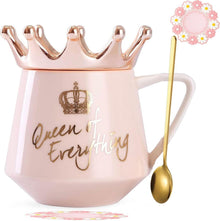 Lustige Krone Tasse mit Deckel Queen Rosa 400ml Keramik Geschenk