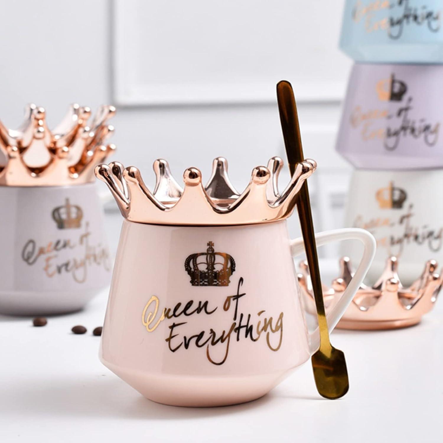 Rosa Queen of Everything Tasse mit Deckel und Krone 350ml