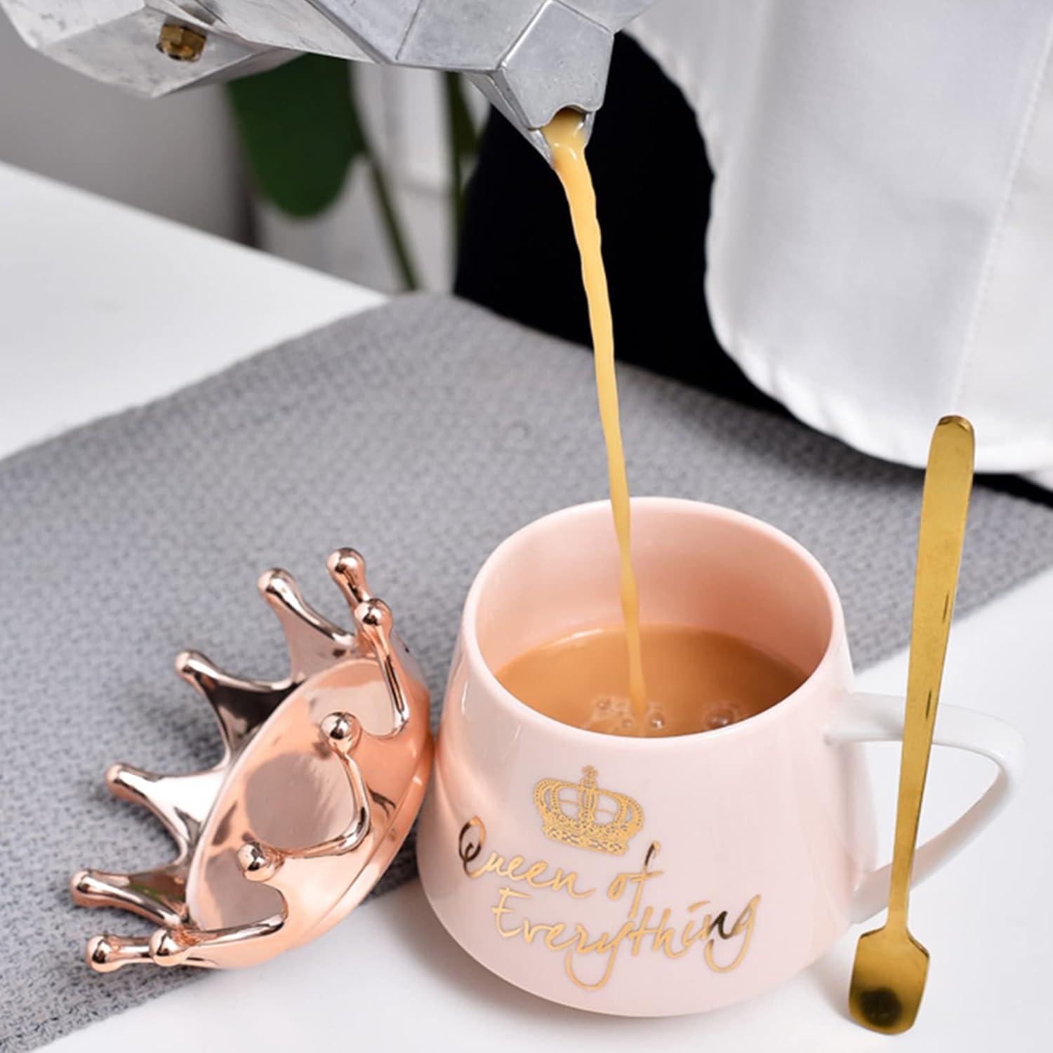 Lustige Krone Tasse mit Deckel Queen Rosa 400ml Keramik Geschenk