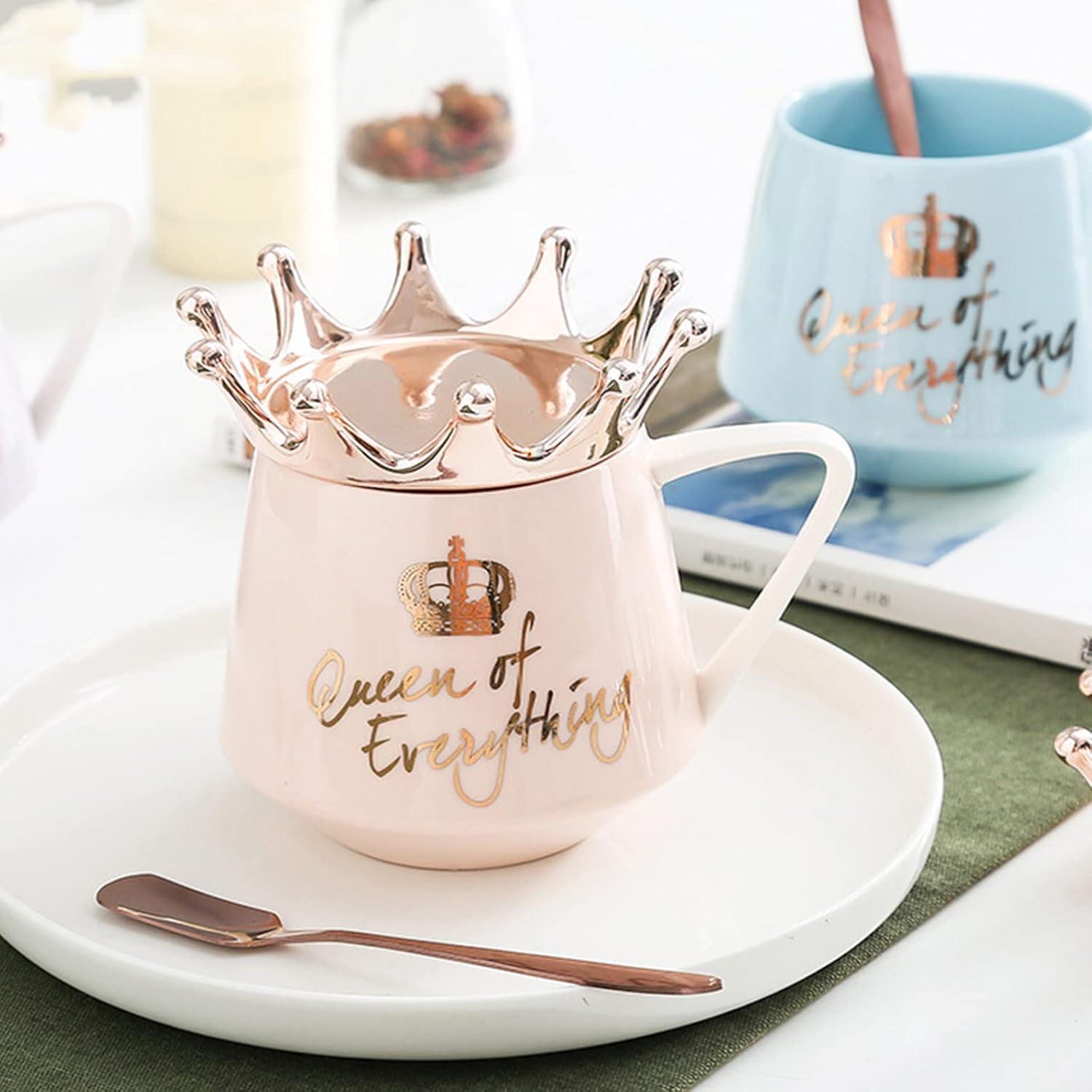 Queen of Everything Tasse mit Deckel und Krone 350 ml Rosa Keramik
