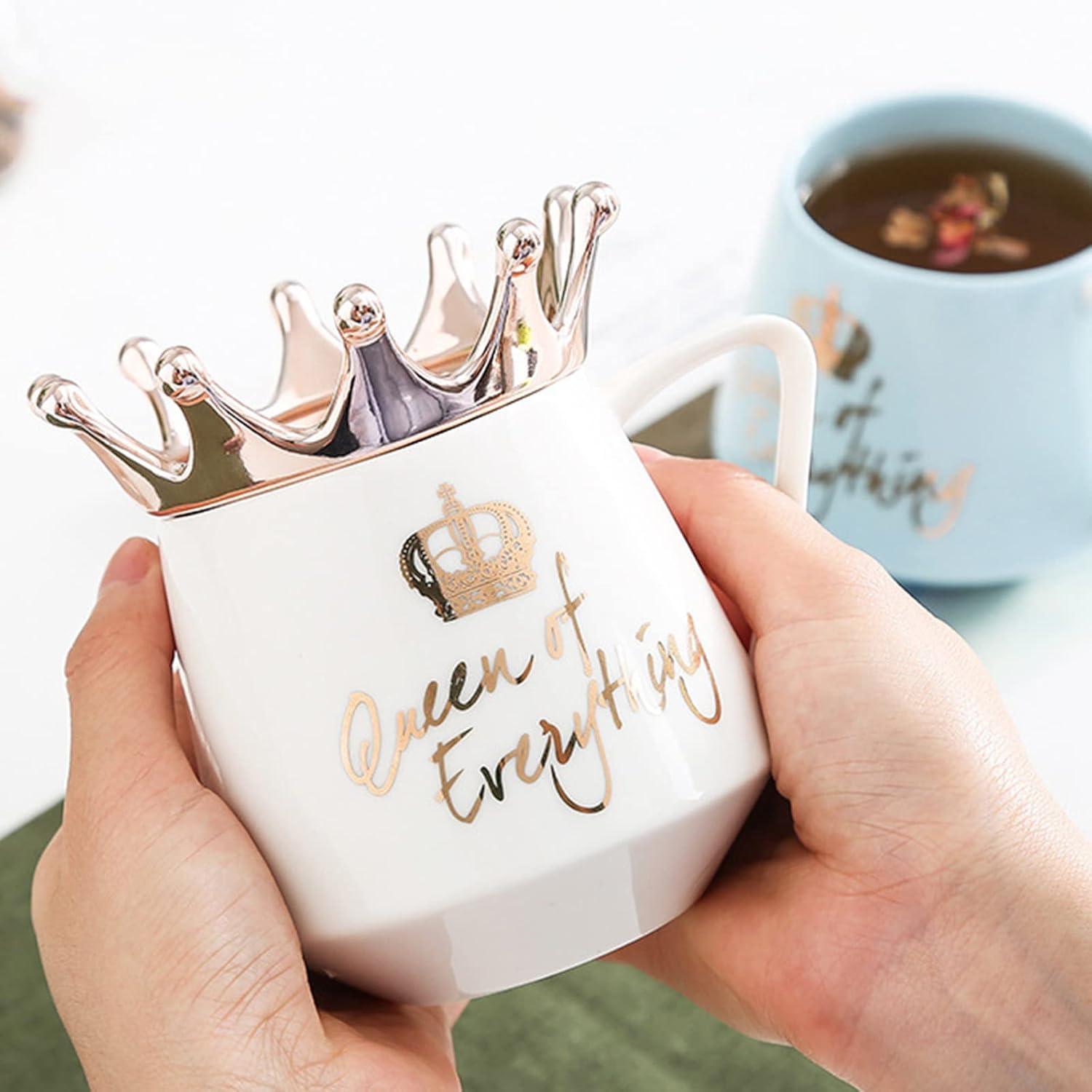 Queen of Everything Tasse 350 ml mit Krone & Deckel - Rosa Keramik