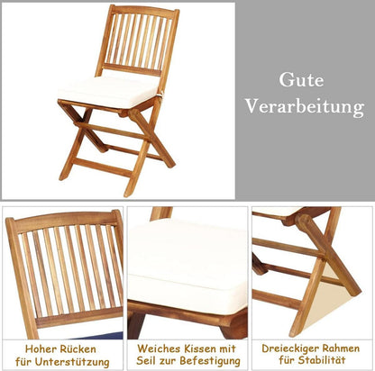 3tlg. Gartenmöbel Set aus Akazienholz mit klappbaren Stühlen und