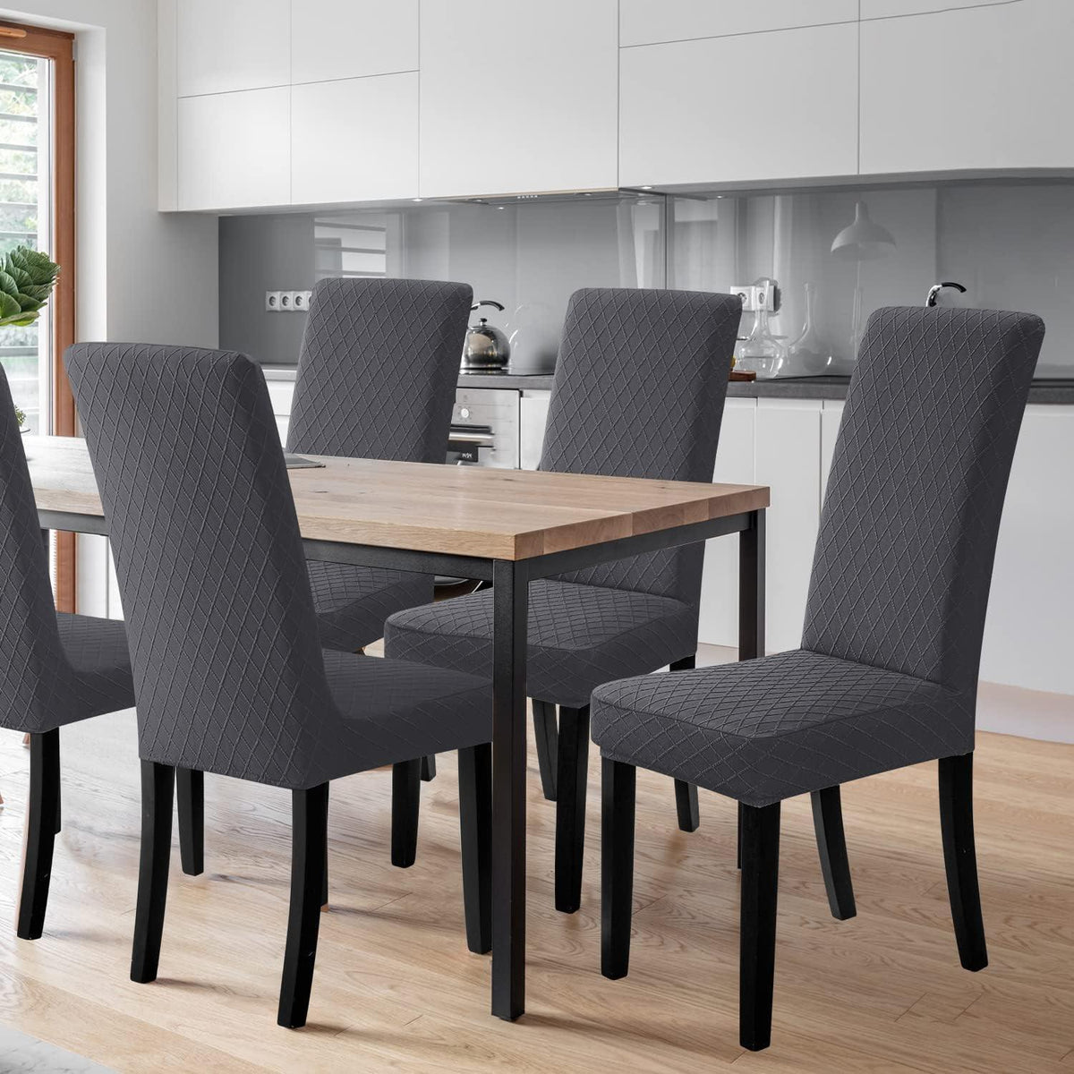 Stuhlhussen 4er Set Dunkelgrau – Stretch Bezug für Esszimmerstühle