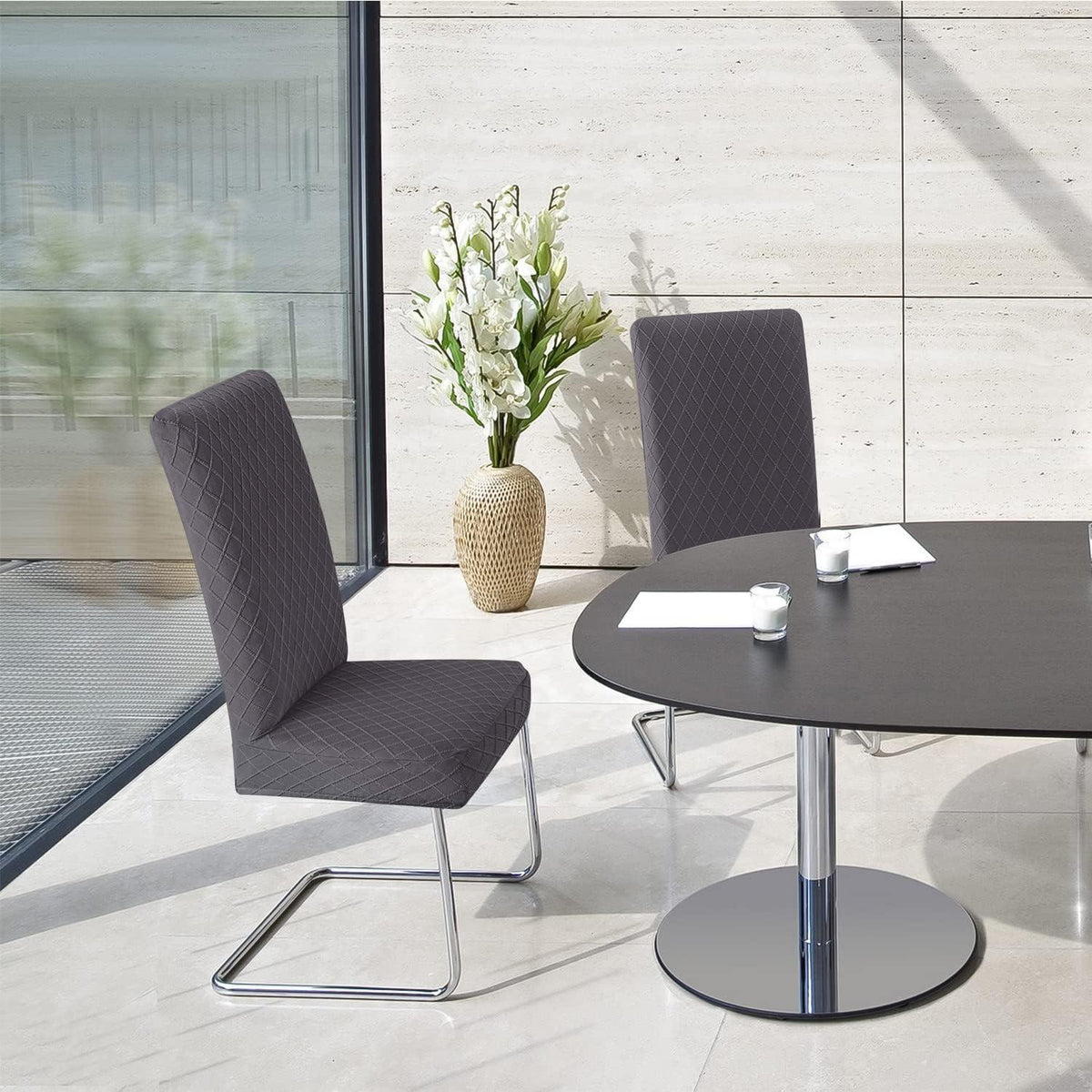 Stuhlhussen 4er Set Dunkelgrau – Stretch Bezug für Esszimmerstühle