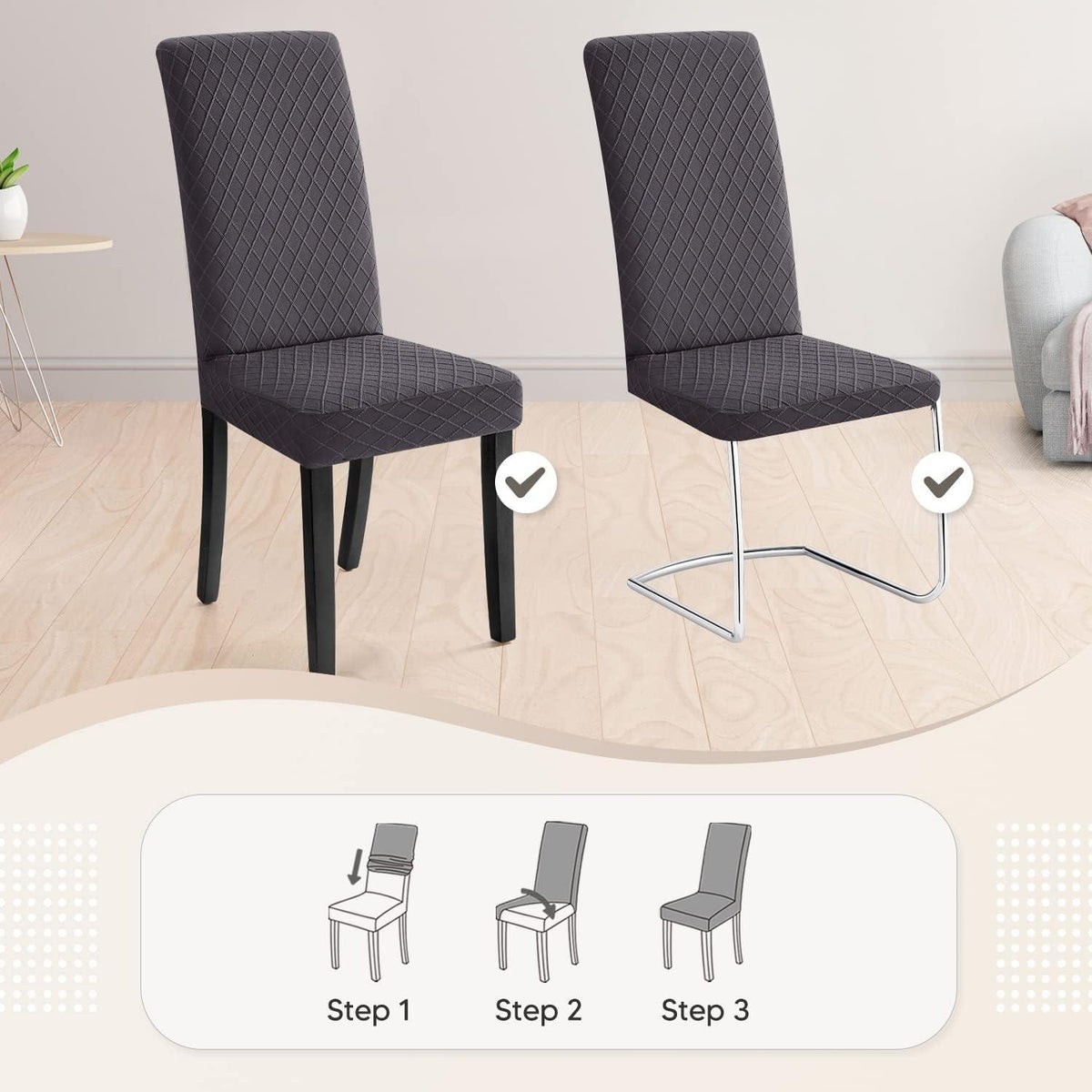 Stuhlhussen 4er Set Dunkelgrau – Stretch Bezug für Esszimmerstühle