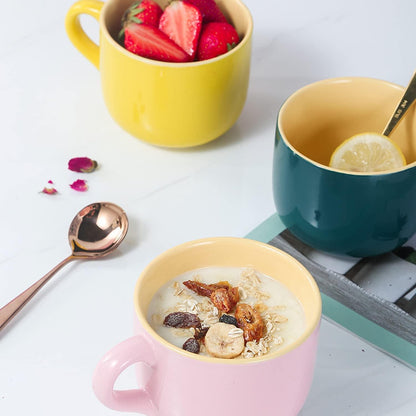 Große Keramik Tasse 600 ml Grün mit Löffel und Untersetzer