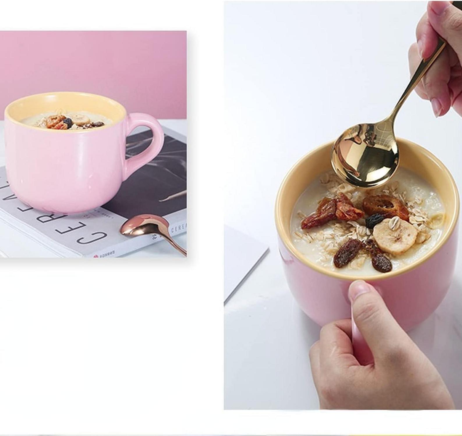 Große Keramik-Tasse 600 ml Grün mit Löffel und Untersetzer
