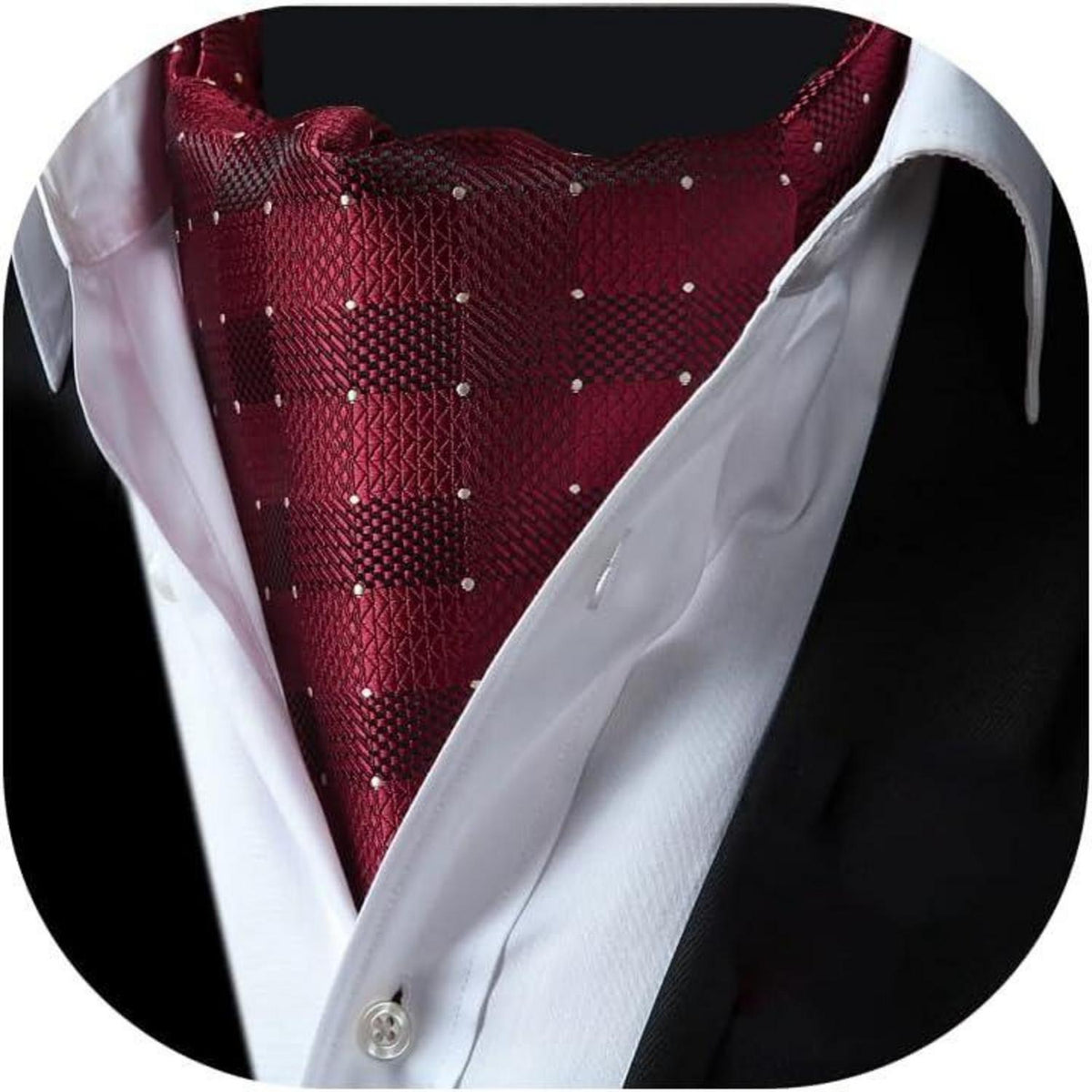 Herren Ascot Krawattenschal Gepunktet Elegant Business Burgund