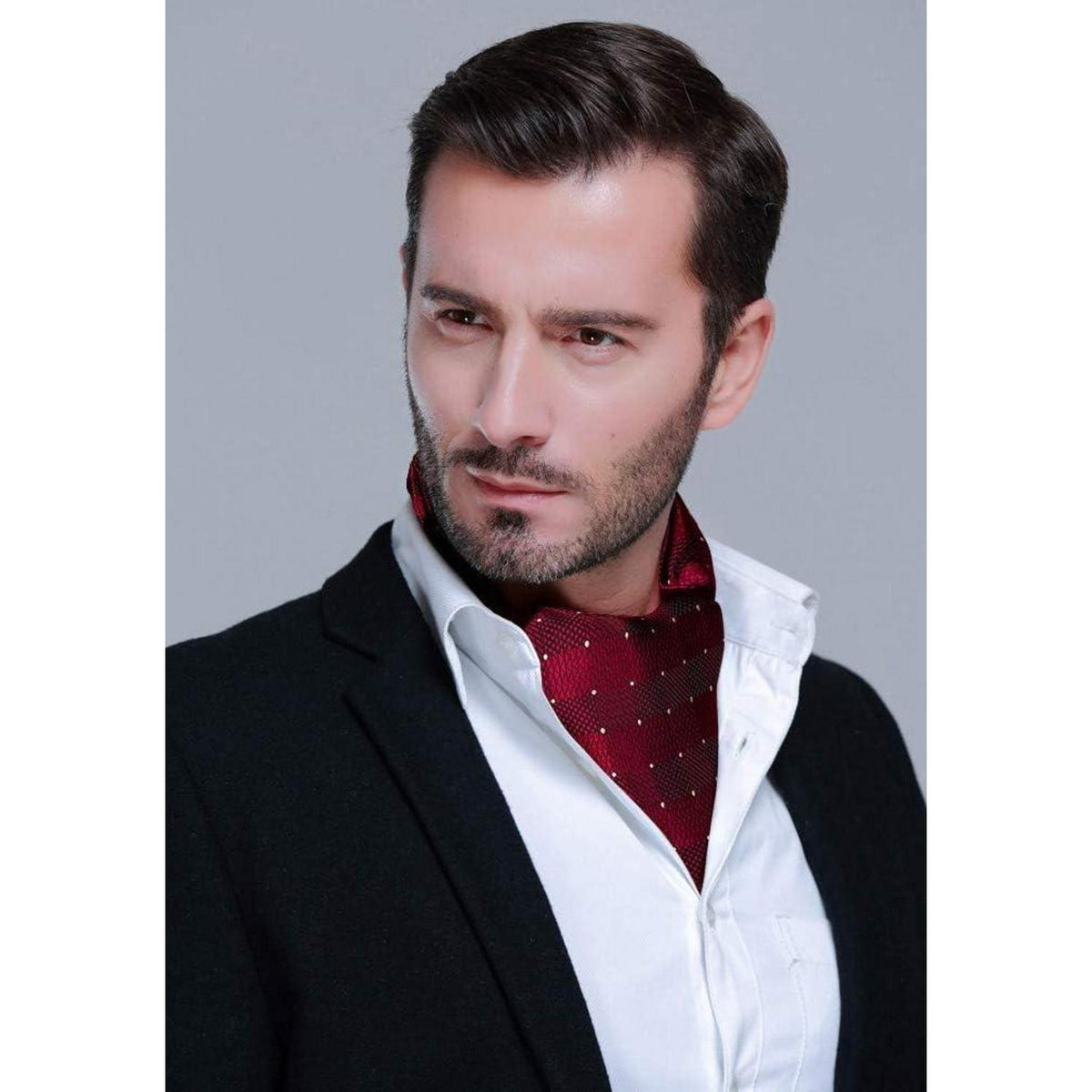 Herren Ascot Krawattenschal Gepunktet Elegant Business Burgund