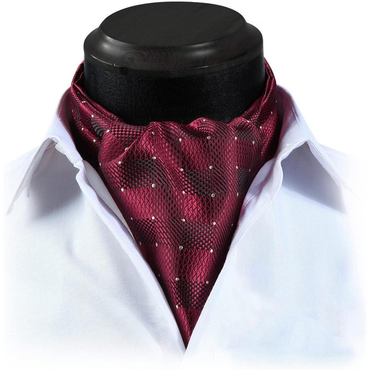 Herren Ascot Krawattenschal Gepunktet Elegant Business Burgund