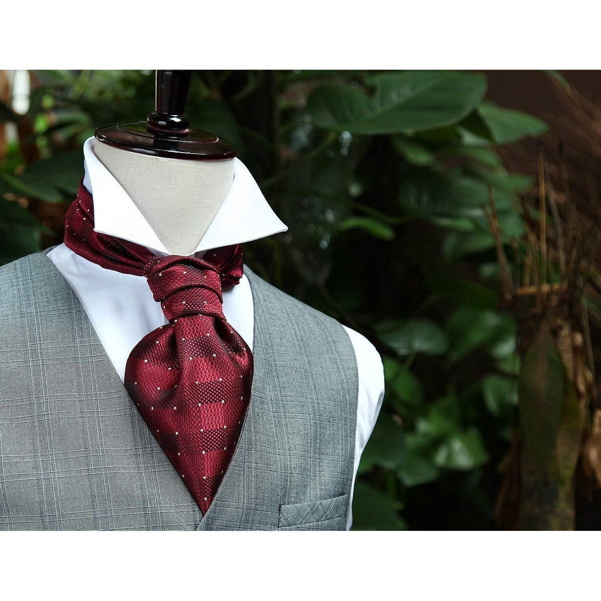 Herren Ascot Krawattenschal Gepunktet Elegant Business Burgund