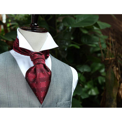 Herren Ascot Krawattenschal Gepunktet Elegant Business Burgund