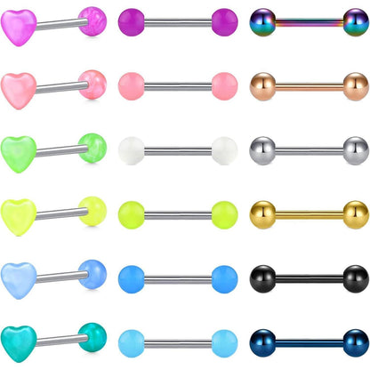 18er Set Zungenpiercing Brustwarzenpiercing 14G Edelstahl Zirkon Leuchtperle