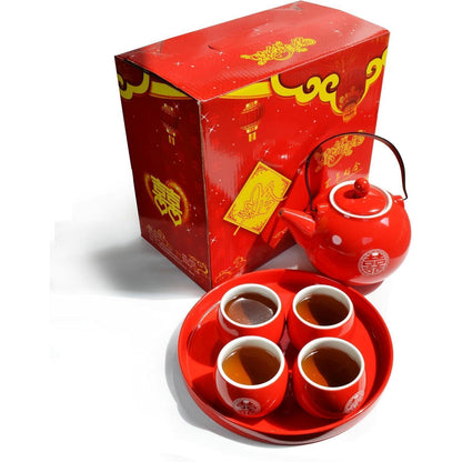 Chinesisches Hochzeitstee-Set mit Doppelglückssymbol