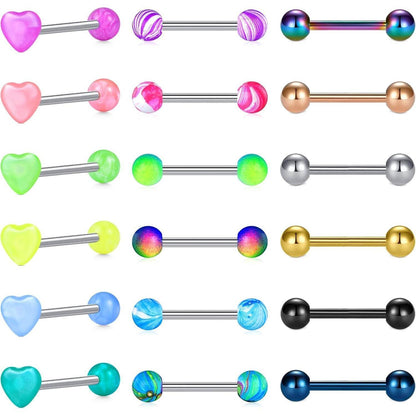 Zungenpiercing Brustwarzenpiercing 14G Edelstahl Zirkon 18 Stück Mixfarben