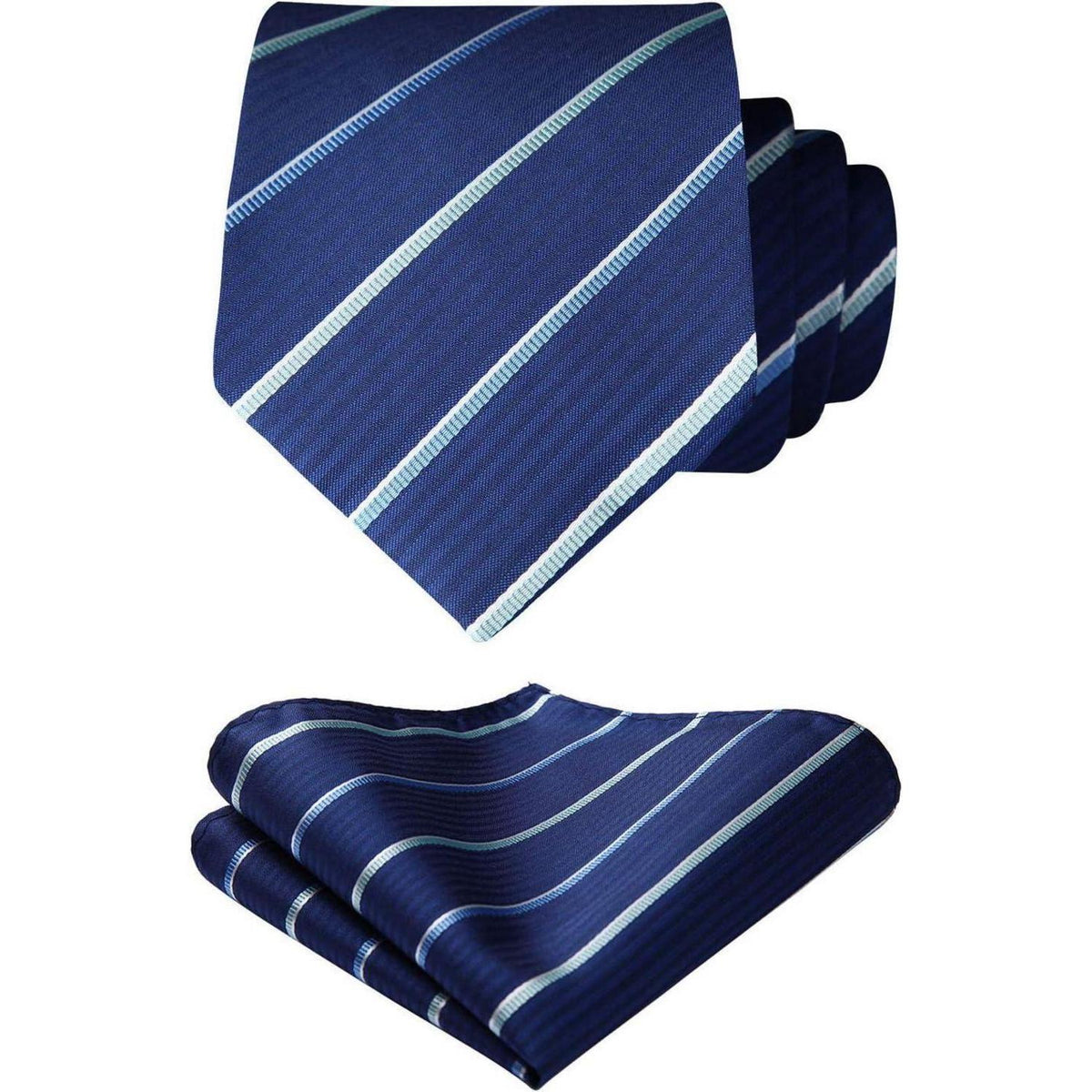 Herren Krawatten-Set gestreift mit Einstecktuch Marineblau