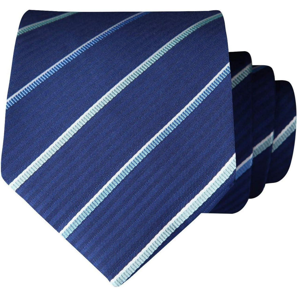 Herren Krawatten-Set gestreift mit Einstecktuch Marineblau