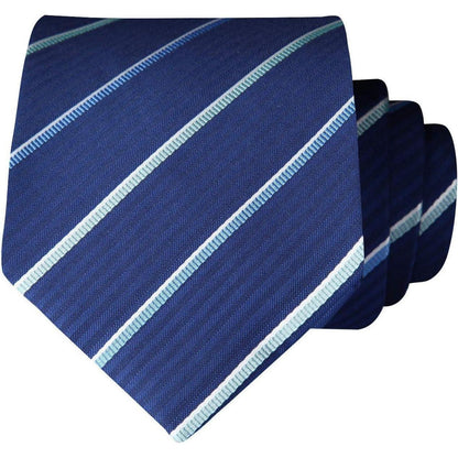 Herren Krawatten-Set gestreift mit Einstecktuch Marineblau