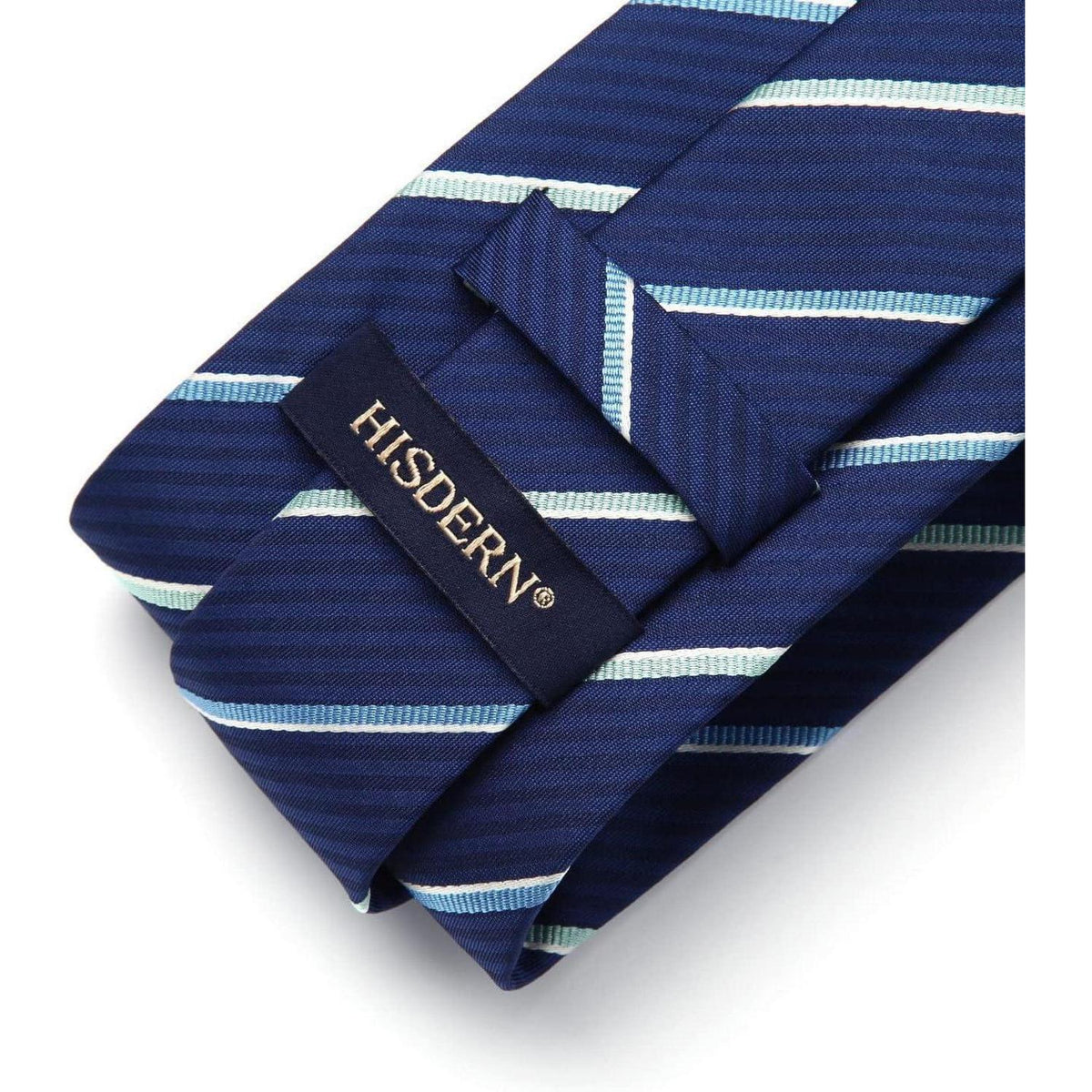 Herren Krawatten-Set gestreift mit Einstecktuch Marineblau