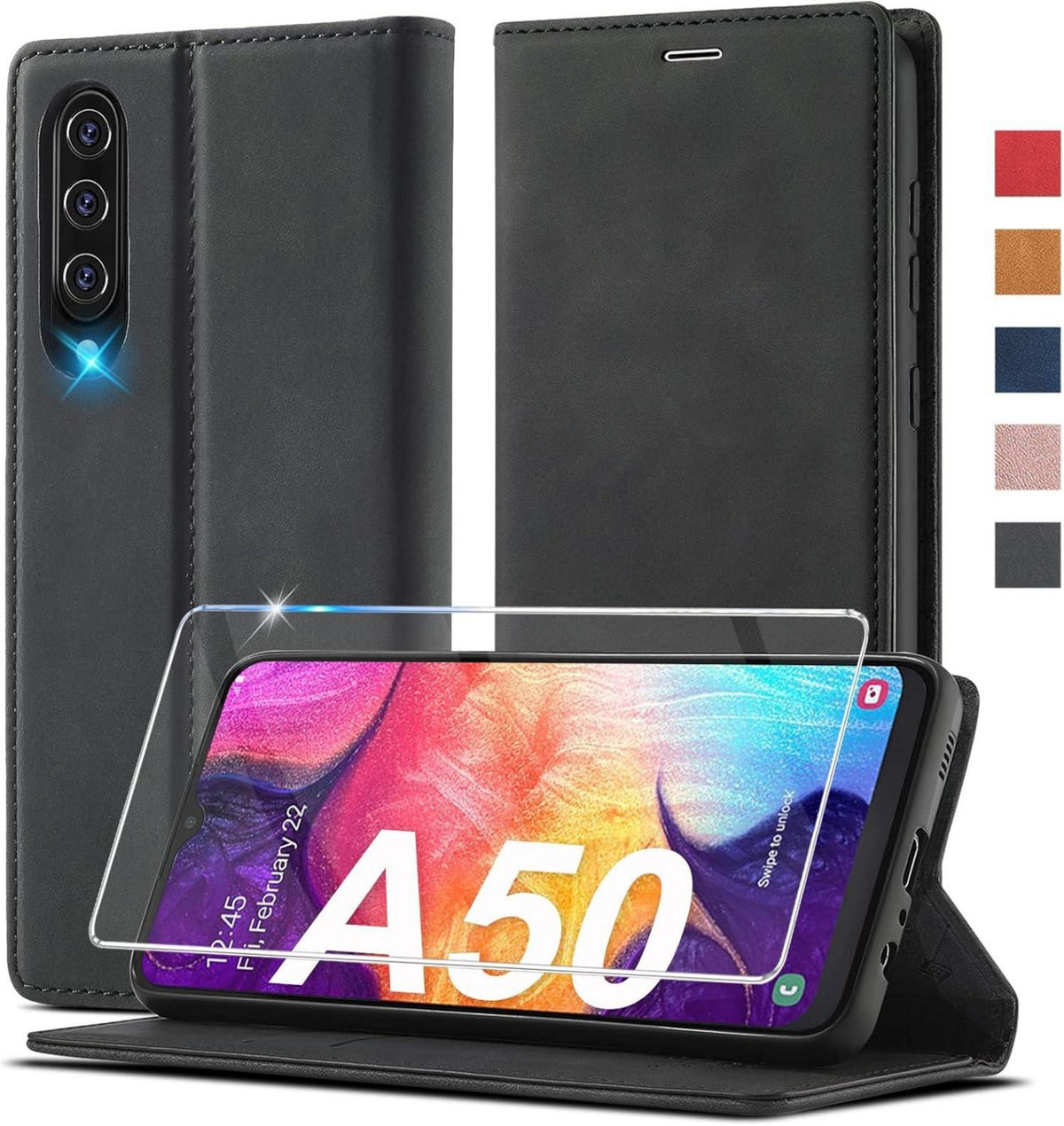 Samsung Galaxy A50 Hülle Leder Schutzhülle mit Schutzfolie
