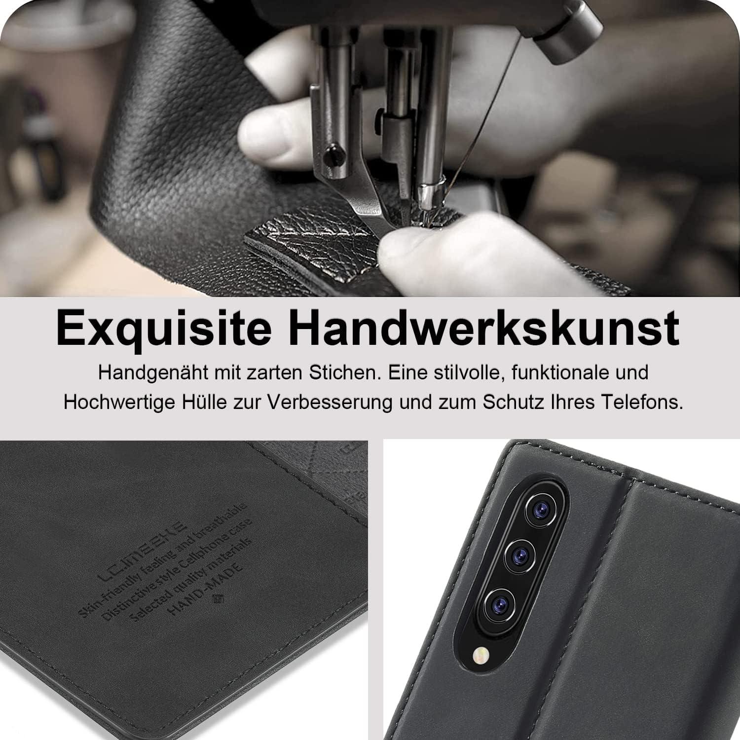 Handyhülle Samsung Galaxy A50 Leder Flip Wallet Case Schwarz
