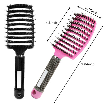 2er Set Wildschweinborsten Haarbürsten Schwarz Rosa - Frizz
