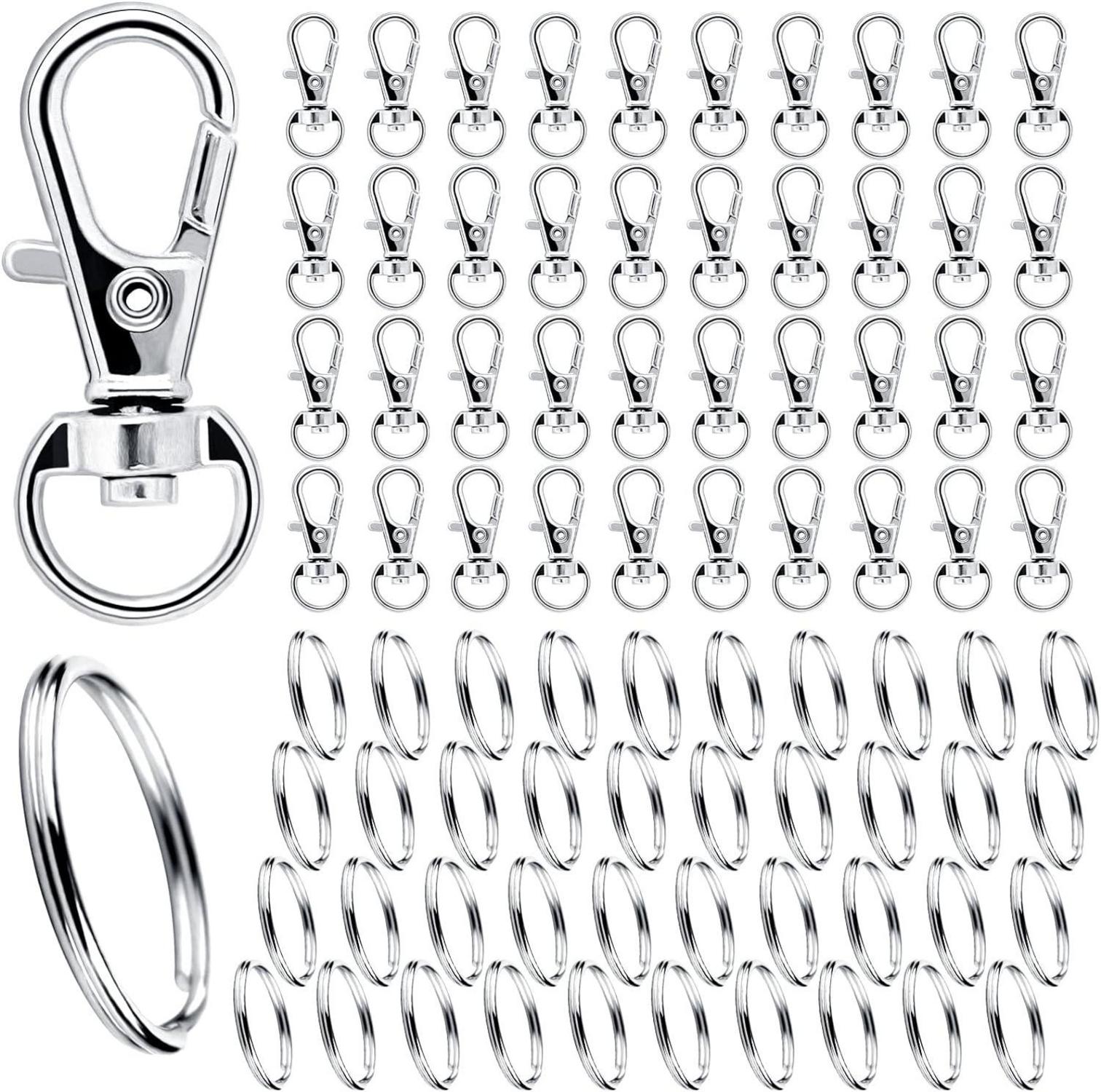 Schlüsselring Karabiner Edelstahl Basteln 80Stk Silber Drehgelenk