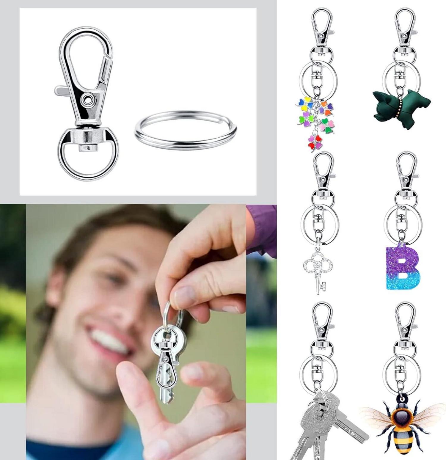 Schlüsselring Karabiner Edelstahl Basteln 80Stk Silber Drehgelenk